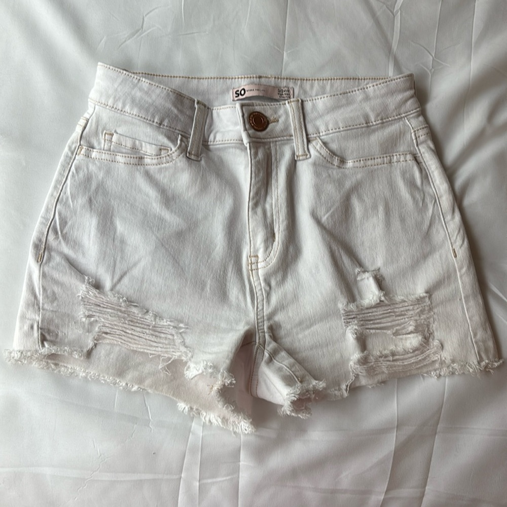 Women's White Distressed Denim Shorts